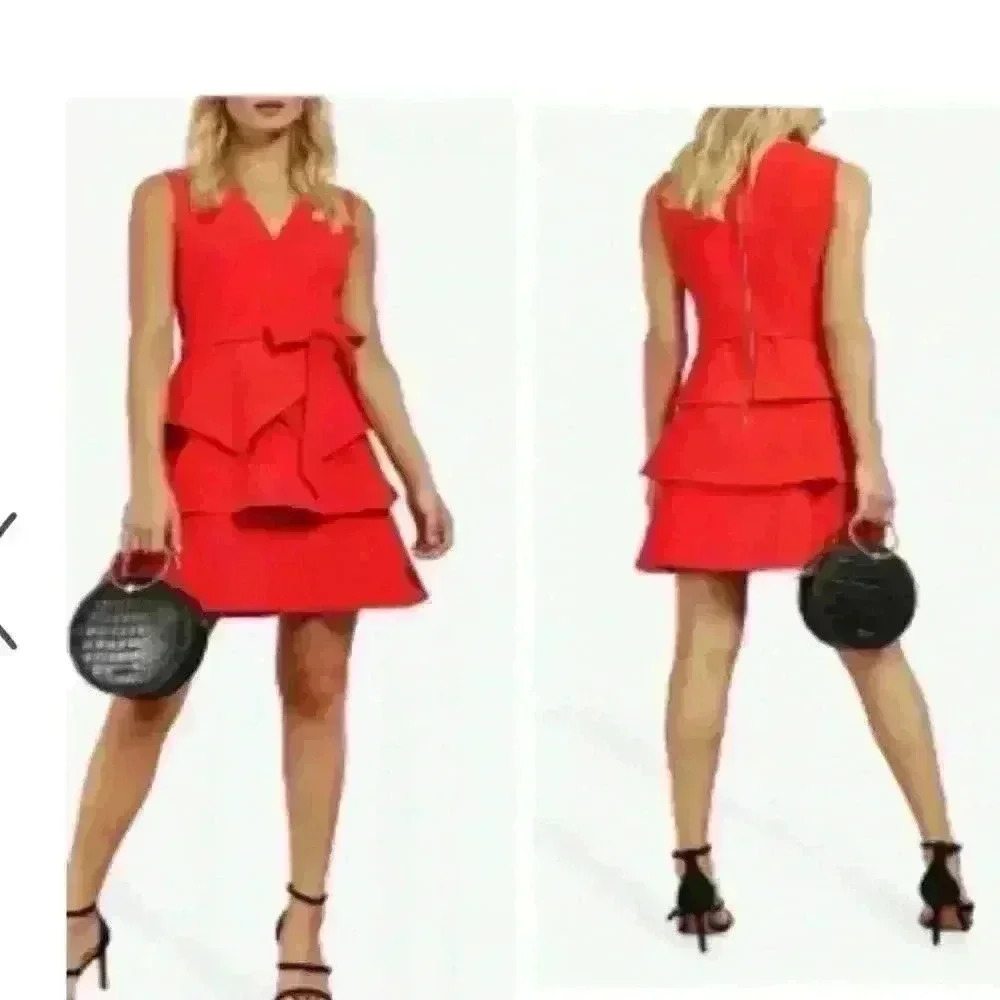 Ted Baker London Red Tiered Peplum Cocktail Dress
